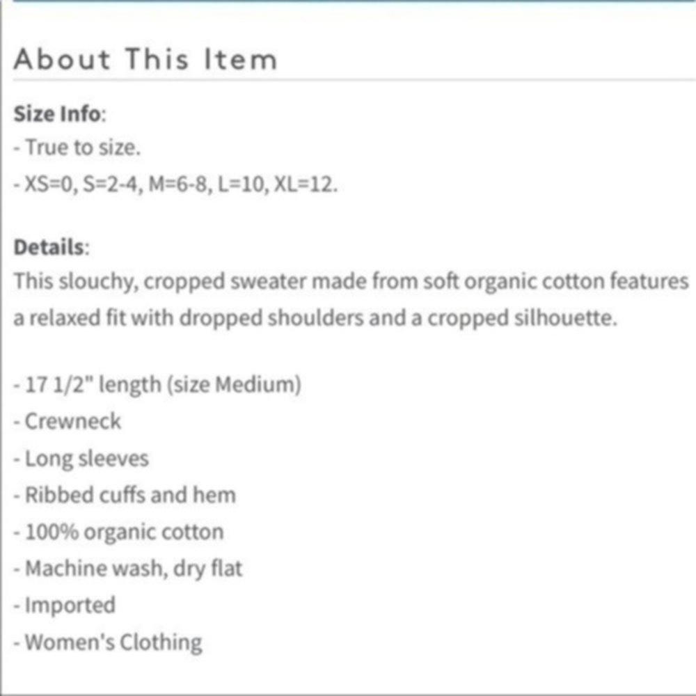 NWT Reformation Sami Crop Cotton Sweater S,M - Picture 8 of 8